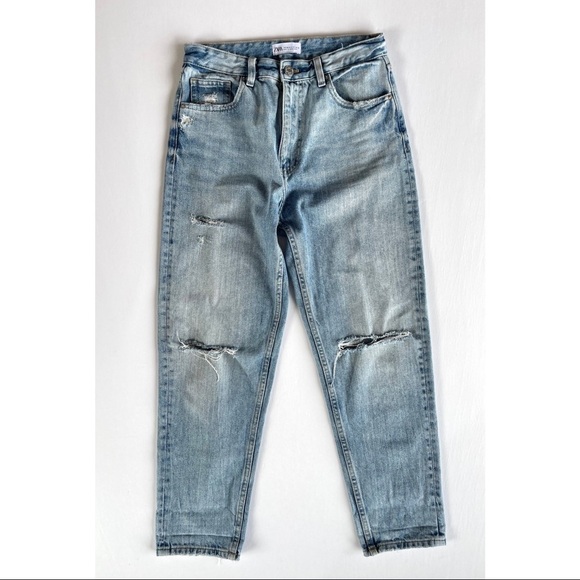 Zara Light Wash Distressed Mom Style Jeans - Picture 3 of 13